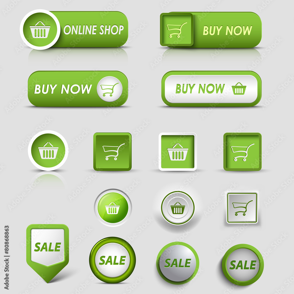 Collection web green buttons and pointers for shopping Collection web green buttons and pointers for shopping