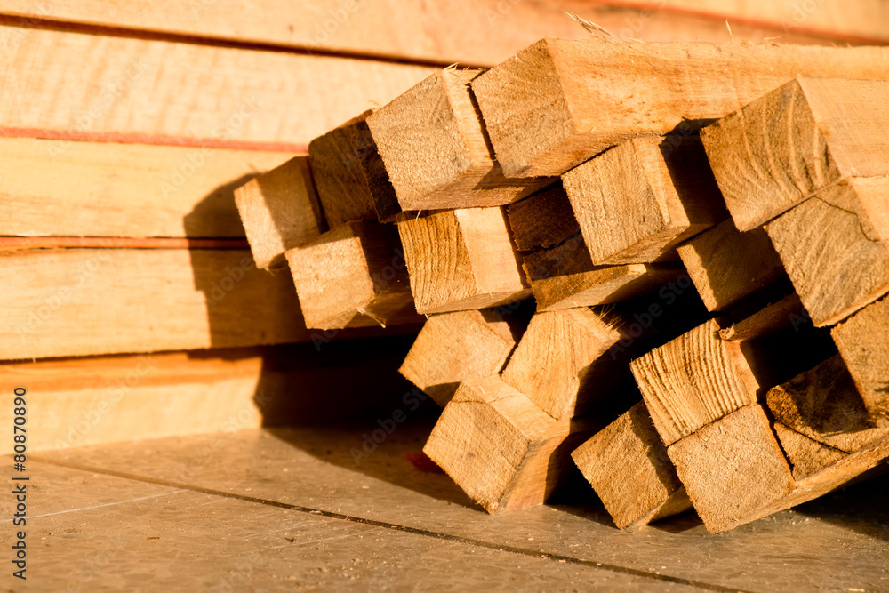 Wood timber construction material, Stack of Building Lumber at C