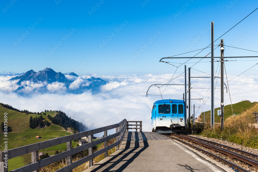 Cogwheel train on top of Rigi mountain