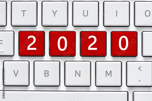 Computer white keyboard with 2020 button