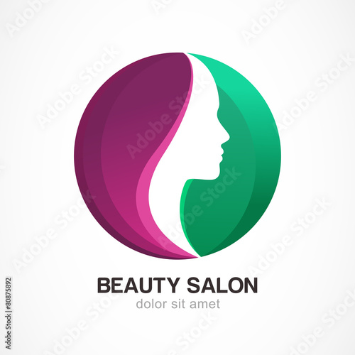 Woman's face in circle shape. Profile of the beautiful girl, vec