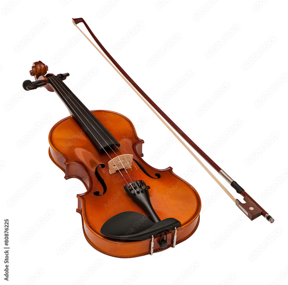 violin with fiddlestick isolated on white background violin with fiddlestick isolated on white background