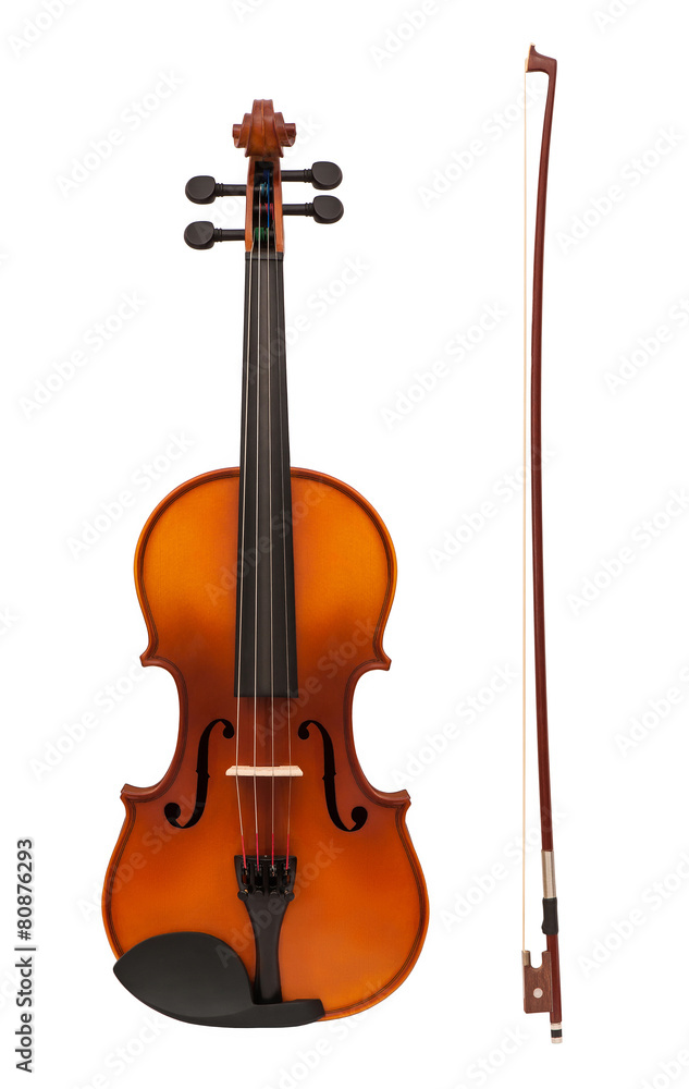 Obraz premium violin with fiddlestick isolated on white background