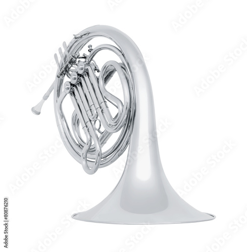 silver french horn isolated on white background