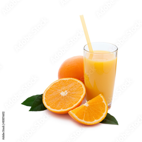 Glass of orange juice isolated on white