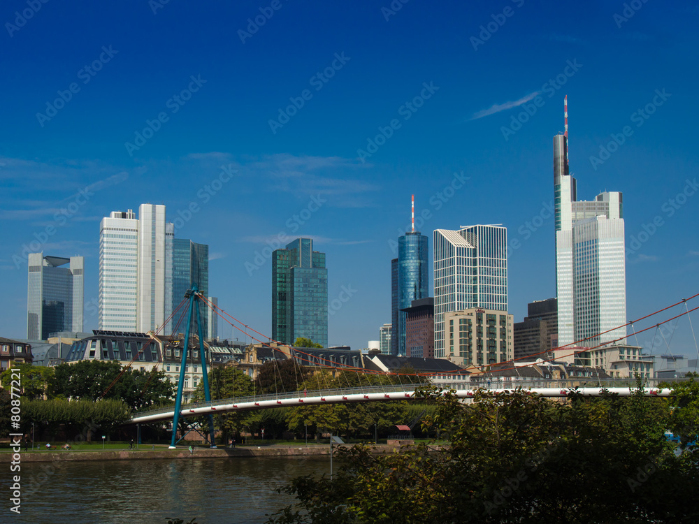 Skyline of Frankfurt, Germany, in front of the river Main