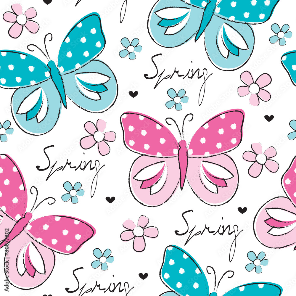 Fototapeta premium seamless butterfly and flower pattern vector illustration