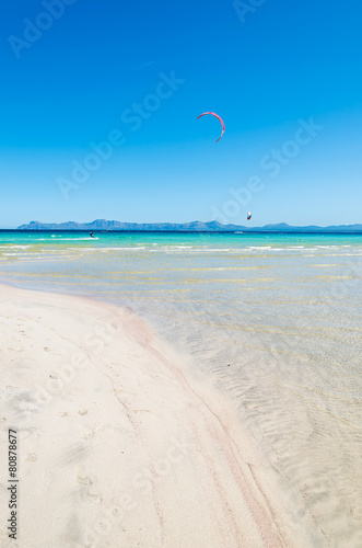 Sandy beach and turquoise sea in Alcudia, Majorca island, Spain