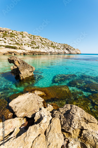 Turquoise water of Cala San Vicente beach, Majorca island, Spain