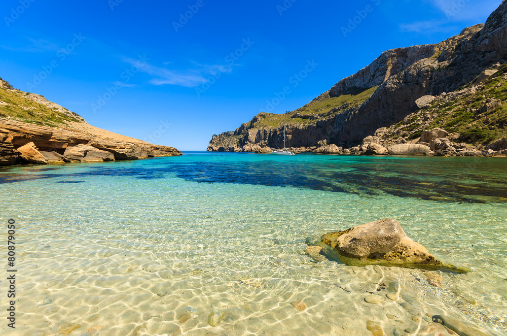 Azure sea of beautiful Cala Figuera beach, Majorca island, Spain