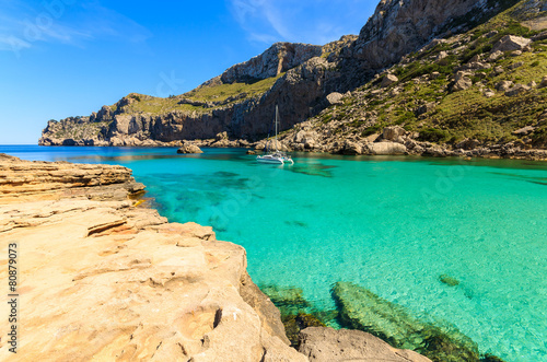 Turquoise sea of beautiful Cala Figuera bay  Majorca island