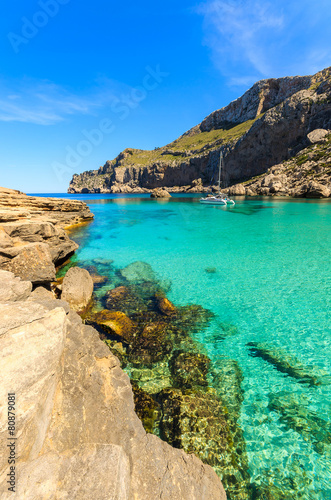 Turquoise sea of beautiful Cala Figuera bay, Majorca island