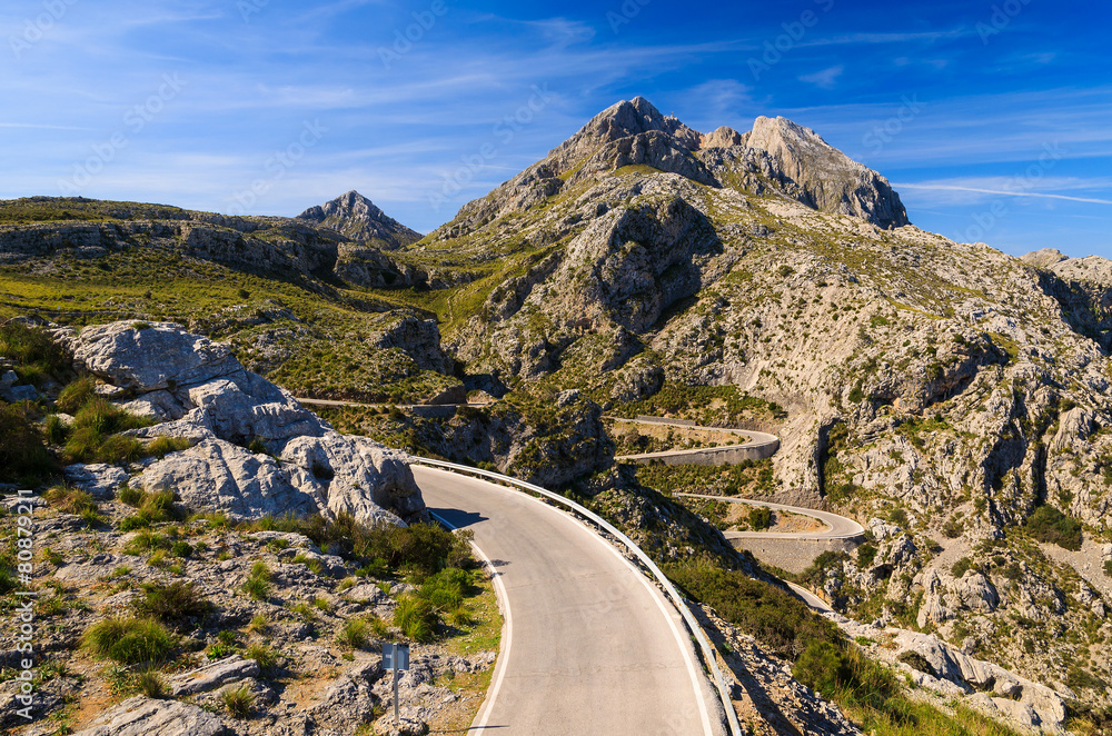 Scenic road in mountain landscape of Majorca island, Spain