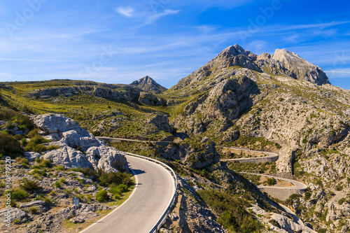 Scenic mountain road to village of Sa Calobra, Majorca island photo