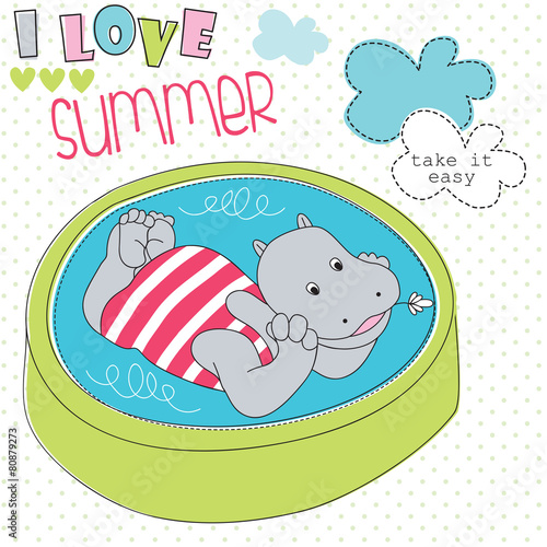 hippo in a swimming pool vector illustration