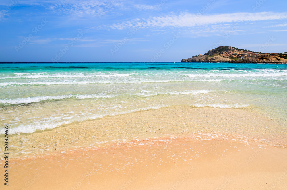 Beautiful sea water of Cala Agulla beach, Majorca island, Spain Beautiful sea water of Cala Agulla beach, Majorca island, Spain