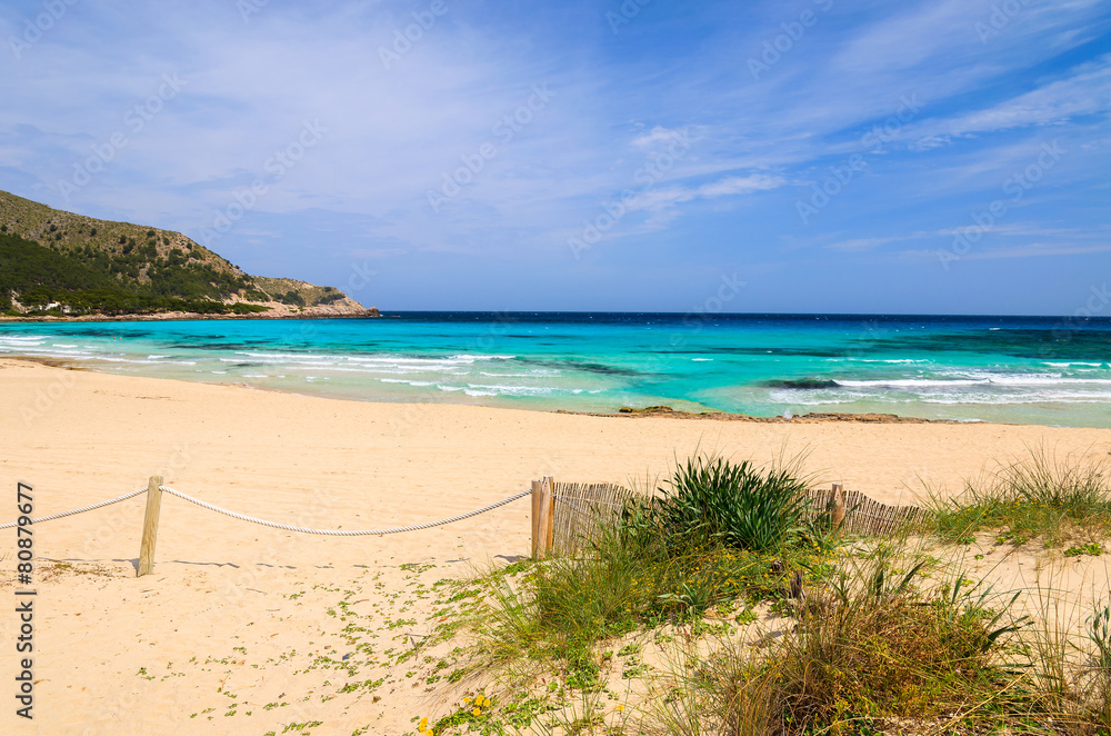 Beautiful sandy Cala Agulla beach, Majorca island, Spain