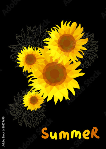 Fototapeta Naklejka Na Ścianę i Meble -  sunflower on a black background with the text summer