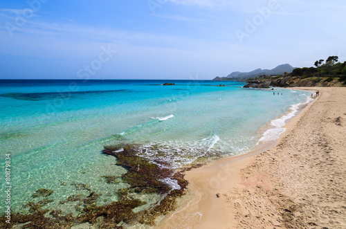 Fototapeta Naklejka Na Ścianę i Meble -  Azure sea of Son Mol beach on coast of Majorca island, Spain