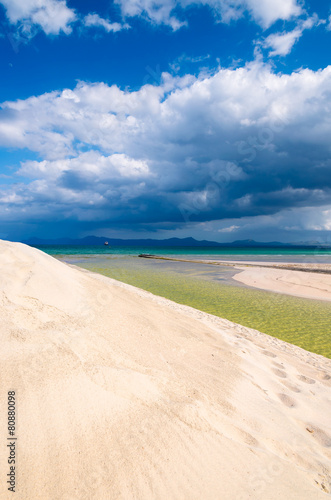 Fototapeta Naklejka Na Ścianę i Meble -  Sea lagoon and sand dune on Alcudia beach, Majorca island, Spain