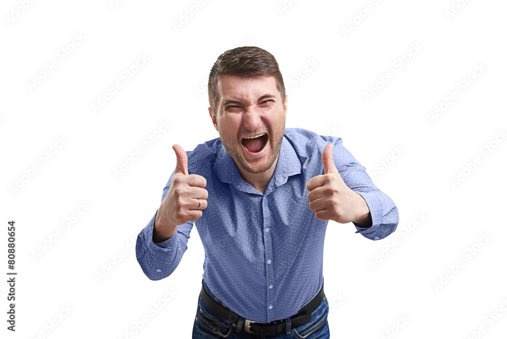 laughing man showing thumbs up laughing man showing thumbs up