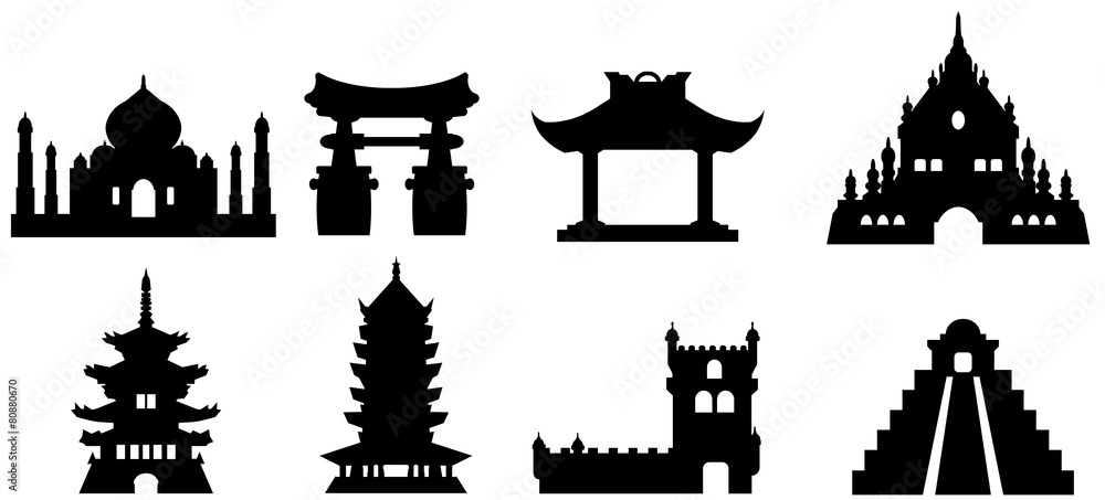 Obraz premium Religions et monuments en 8 icônes