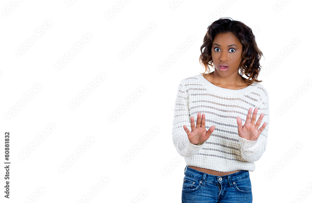 Portrait of a scared young woman Portrait of a scared young woman