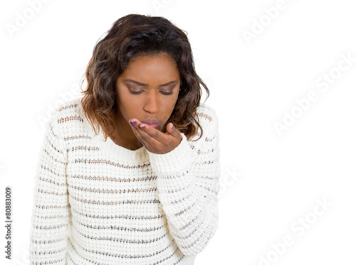 sick woman about to chuck throw up puke vomit isolated on white background photo