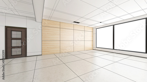 Interior rendering of an empty room with textures