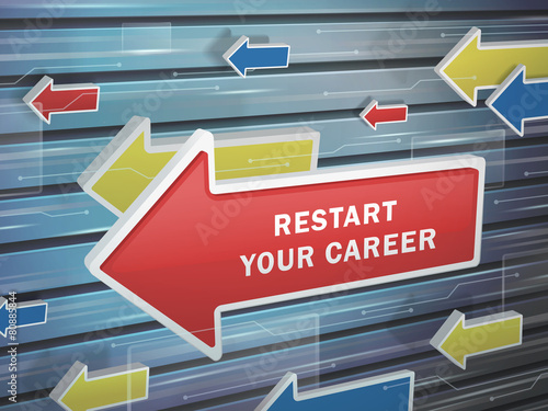 moving red arrow of restart your career words