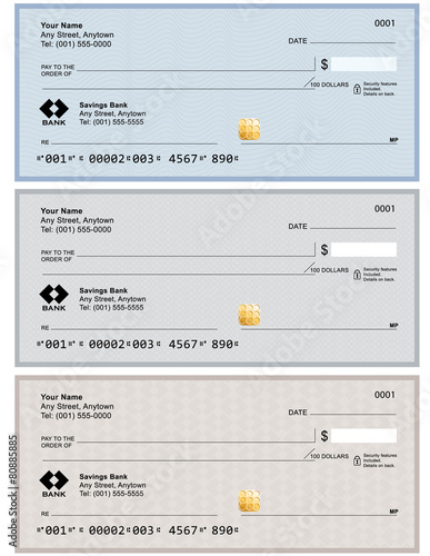 A blank banking check, isolated on white