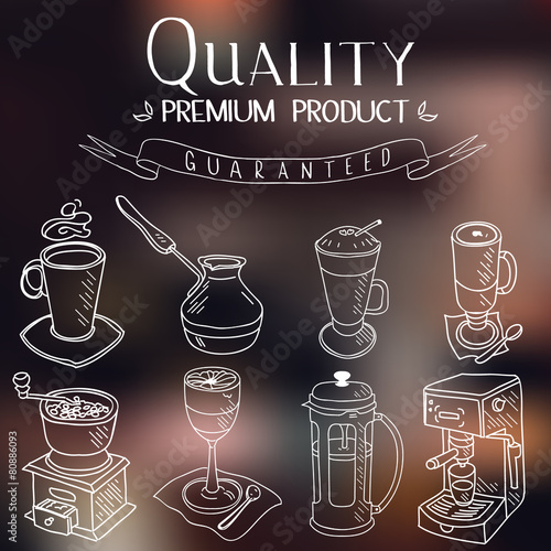 Hand drawn sketch doodle vintage simple coffee theme devices