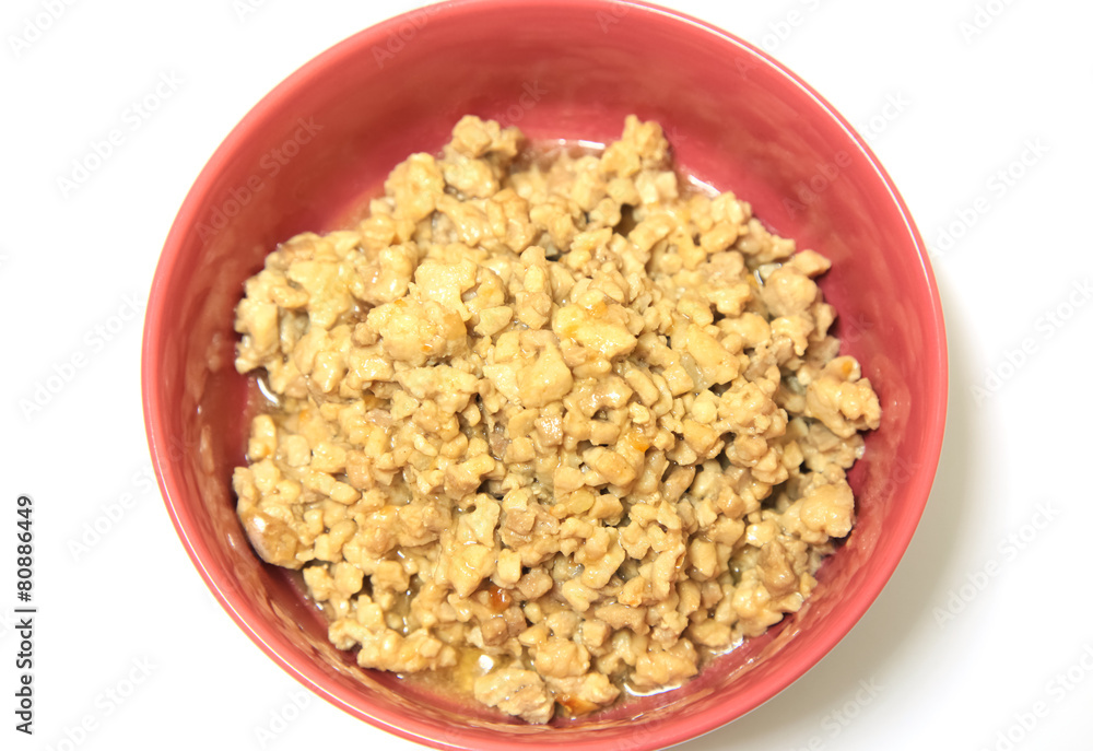 Fried Minced Meat With Garlic Close Up.