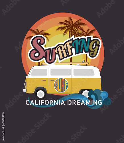 Set of California surf typography, t-shirt graphics , vector for