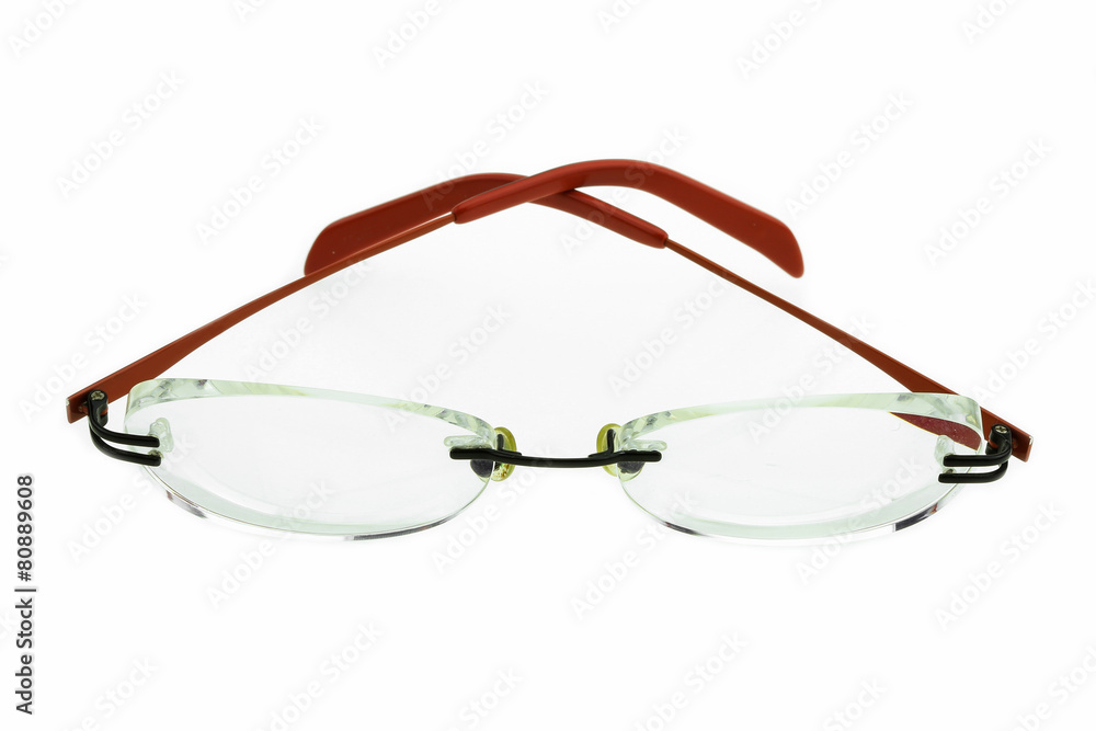 close up of eye glasses isolated on white background. close up of eye glasses isolated on white background.