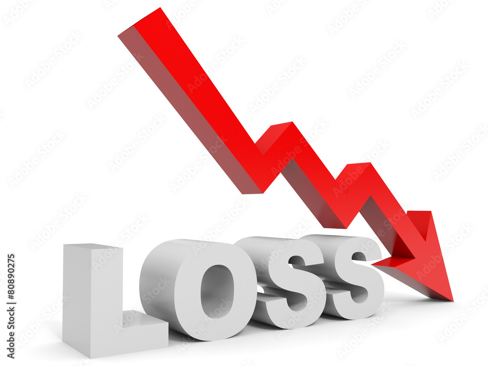 Graph down loss arrow. Graph down loss arrow.
