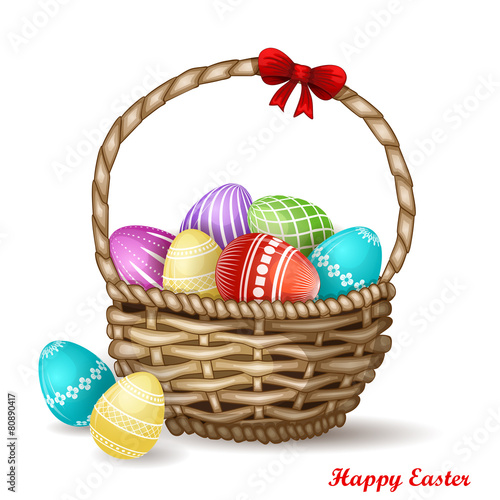 Colorful eggs in basket