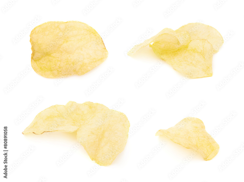 Yellow potato chips isolated