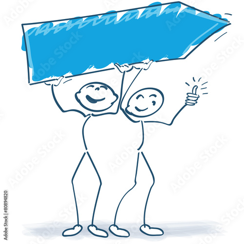 Zwei Strichmännchen mit Hinweisschild