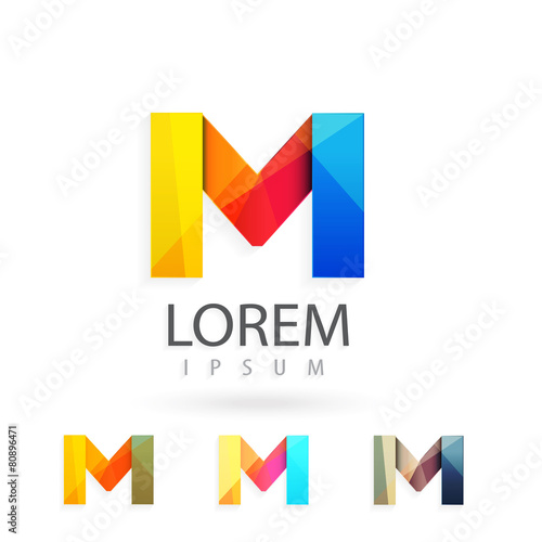 Colorful logo design set template, letter m. 