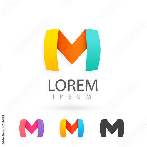 Colorful logo design set template, letter m. 