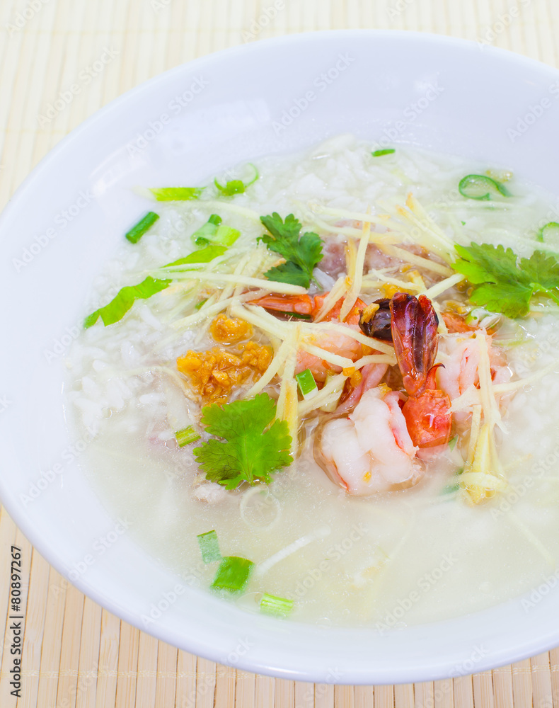 Breakfast rice Soup With Shrimp and vegetable Breakfast rice Soup With Shrimp and vegetable