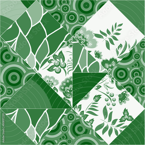 seamless patchwork pattern with flowers - stock vector