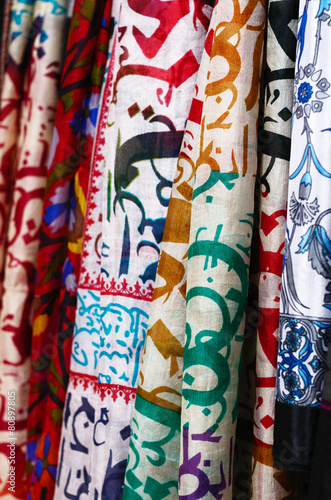 Silk shawls hanging at the market in Istanbul