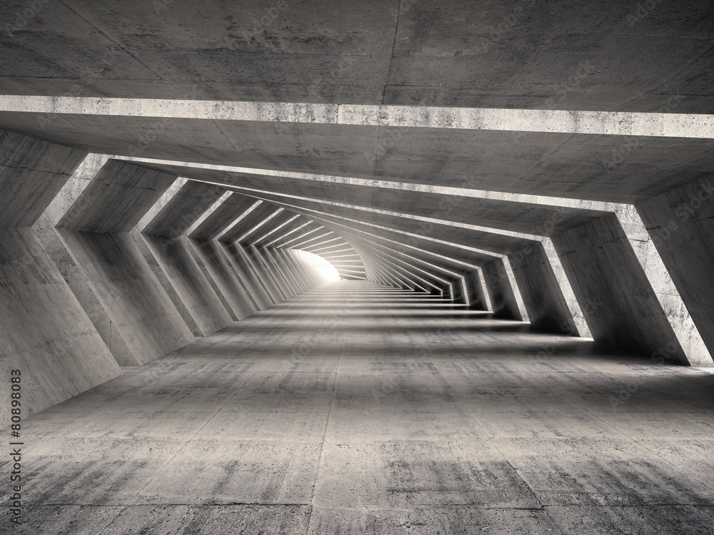 Fototapeta Abstrakt iluminujący 3d opróżnia giętego betonowego korytarza wnętrze