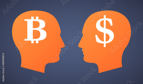 Head set with a bitcoin and a dollar
