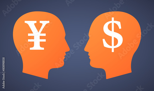 Head set with a yen and a dollar