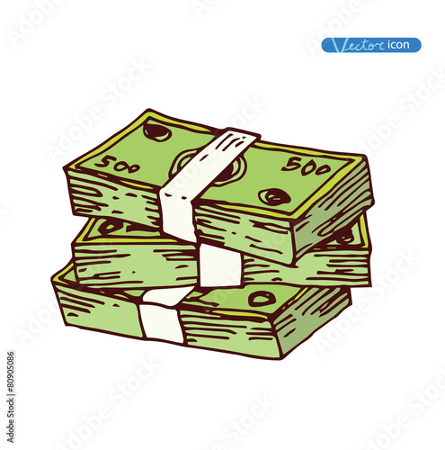 Money icon, hand drawn illustration.
