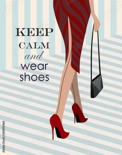 woman in red shoes walking down