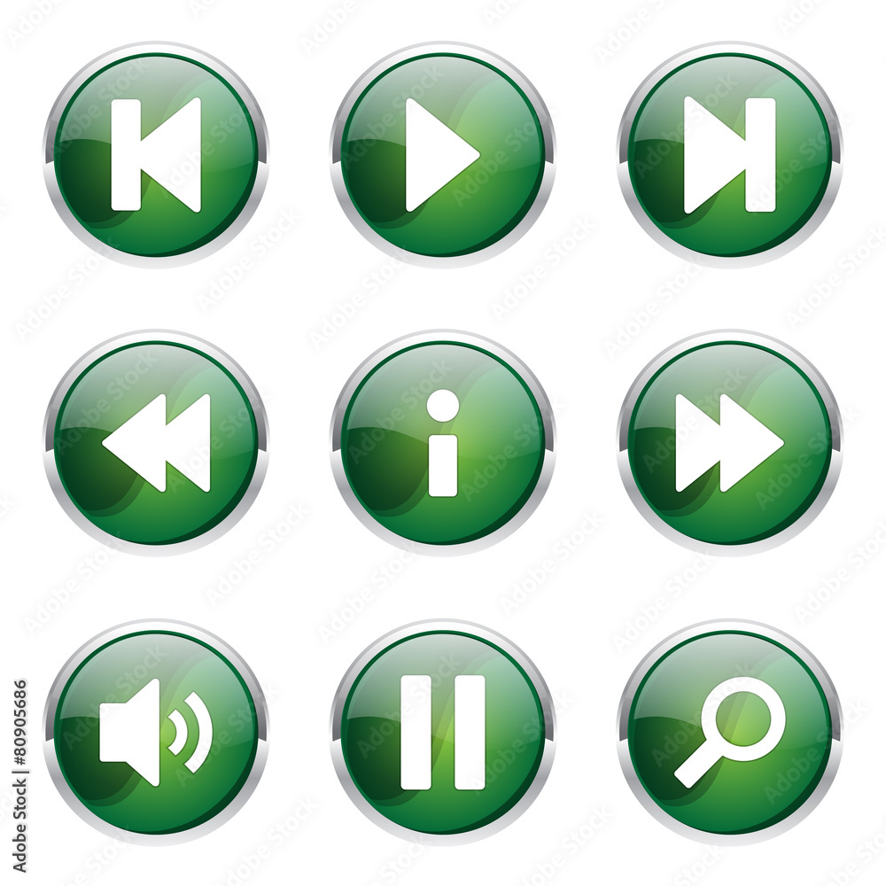 Multimedia Controller Green Vector Button Icon Design Set Multimedia Controller Green Vector Button Icon Design Set